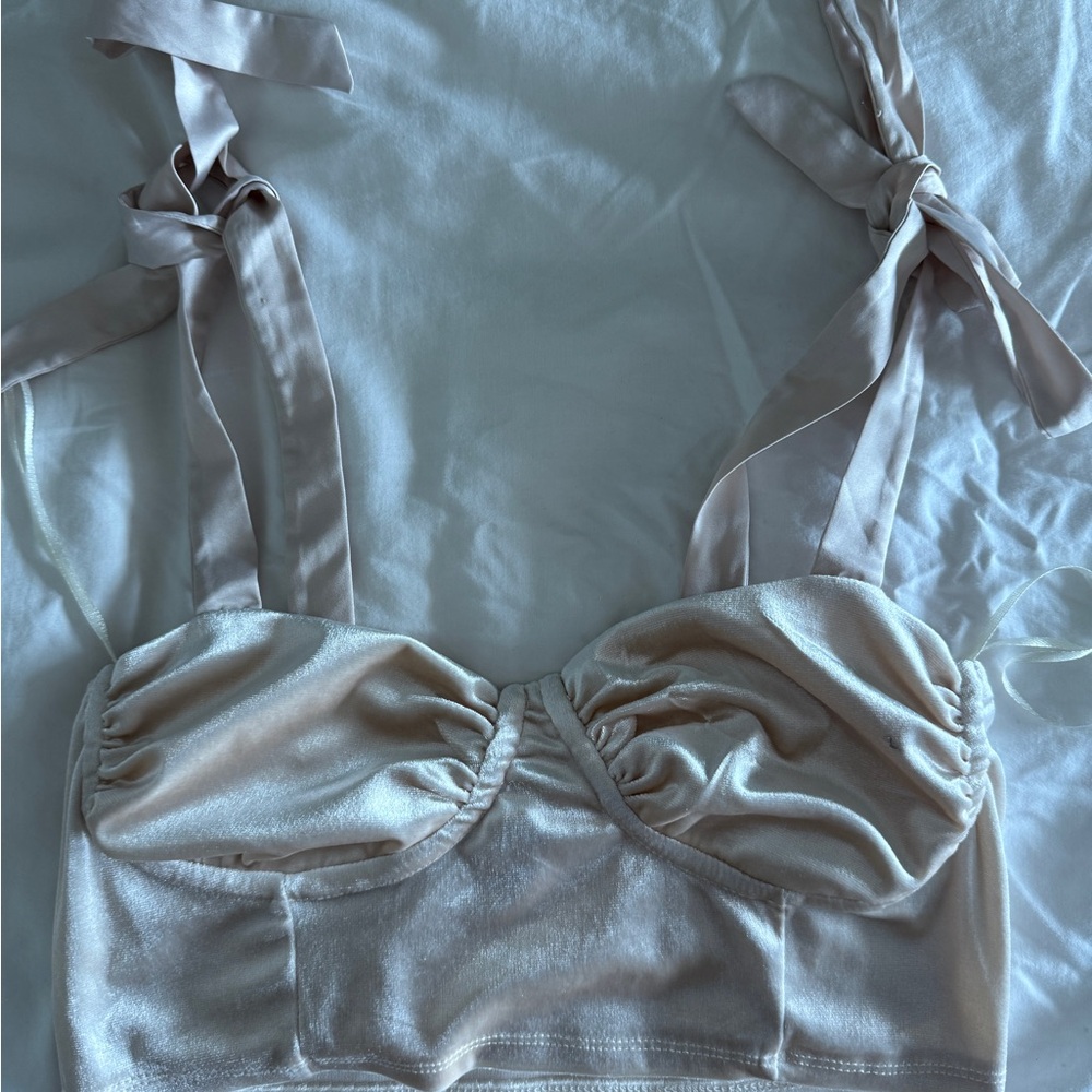 Garage Cream Satin Bustier Crop Top